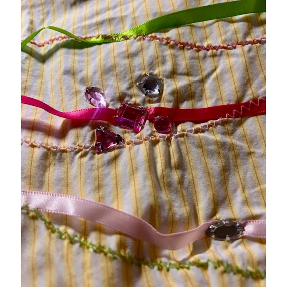Ruth Size 4 Pinstriped Full Skirt Ribbon Stitching Jewel Embellished Lined - Picture 8 of 10
